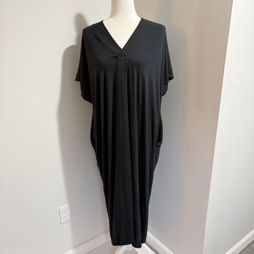 Peruvian Connection Thebes Dress Size XS Small Black Maxi Dress Pockets Caftan